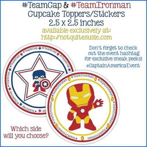 Free Printable Captain America Cupcake Toppers Team Cap And Team Iron