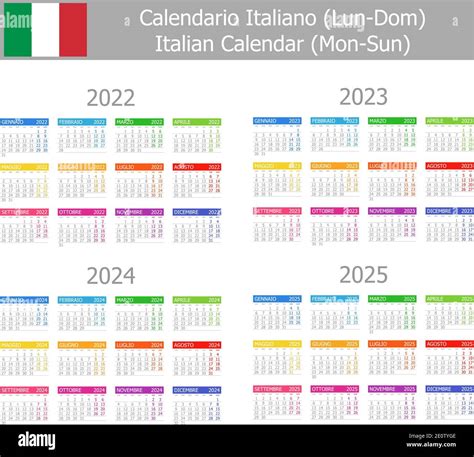 2022 2025 Italiano Tipo 1 Calendario Lun Dom Sobre Fondo Blanco Imagen