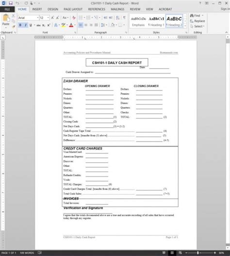 Printable Daily Cash Report Template Csh Daily Cash Report Template