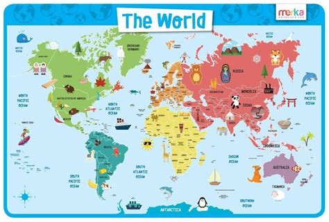 World Map Educational Kids Placemats Non Slip Washable Placemats