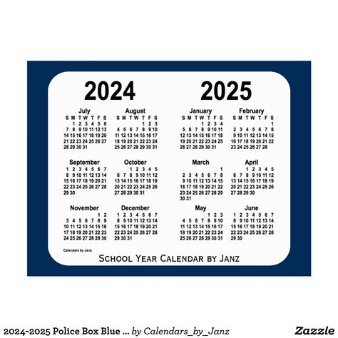 2024 2025 Police Box Blue School Calendar By Janz Postcard Zazzle
