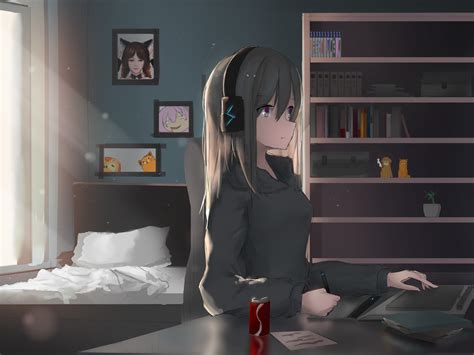 1152x864 Anime Girl Headphones Working 4k Wallpaper1152x864 Resolution