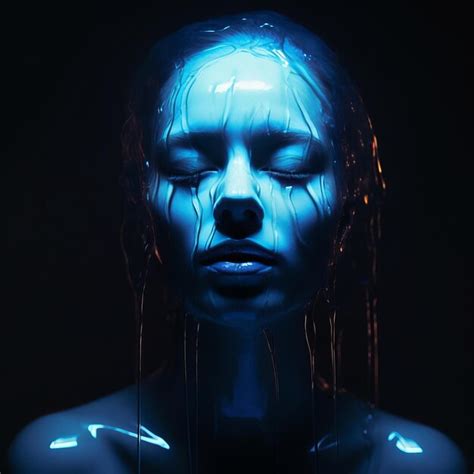 Premium Ai Image A Woman With Blue Liquid Dripping Down Her Face