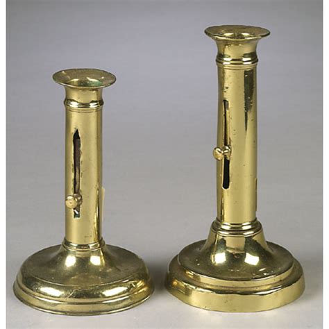 Early Antique Pair Brass Push Up Rod Candle Holders Candlesticks My