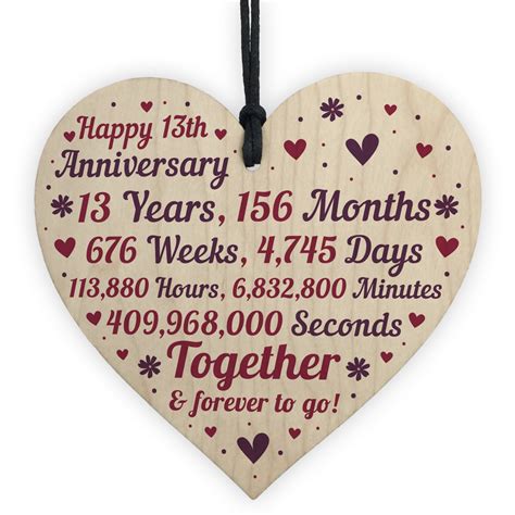 Anniversary Wooden Heart To Celebrate 13th Wedding Anniversary