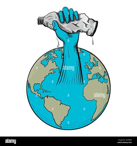 Ocean Pollution Concept With Plastic Water Bottle And Earth Hand Drawn