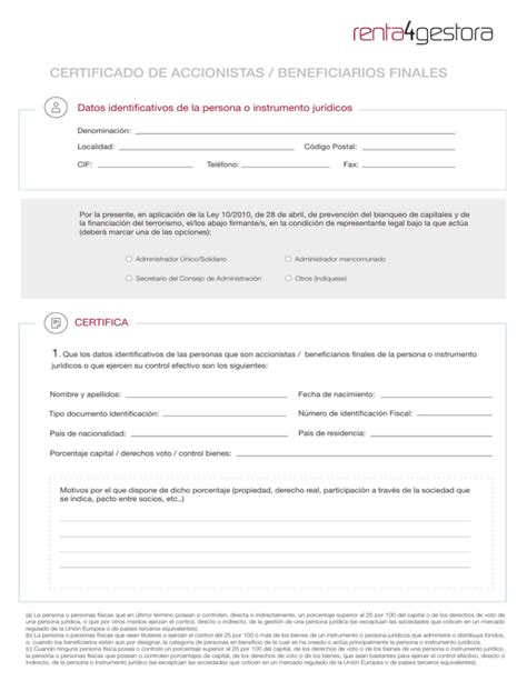 Certificado De Accionistas Modelo Pdf