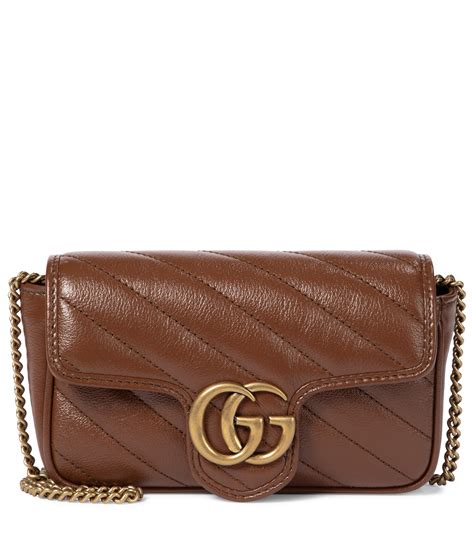 Gucci Gg Marmont Super Mini Leather Shoulder Bag In Brown Lyst