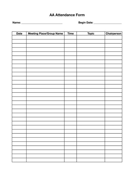 Aa Attendance Sheet Fill Online Printable Fillable Inside Na