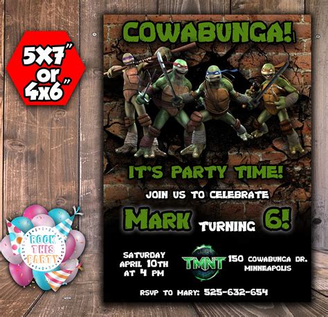 teenage mutant ninja turtles birthday invitation digital party invitation custom party invites