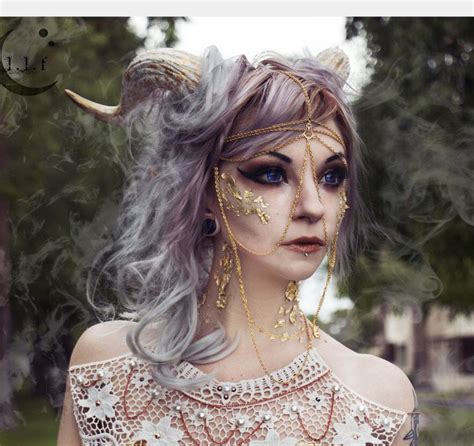Gold Flaked Demon Horns Fantasy Costumes Fantasy Fashion Costume Makeup