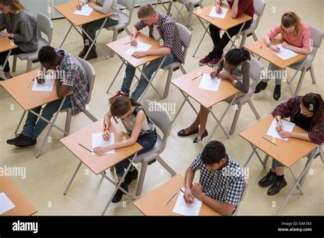 Elevated View Of Students Writing Their Gcse Exam Stock Photo Alamy