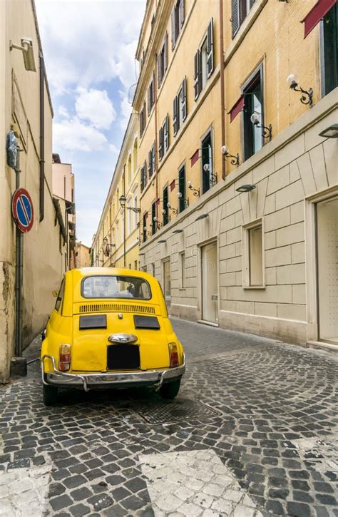 Old Yellow Car In Rome Stock Photo Image Of Parking 76349616