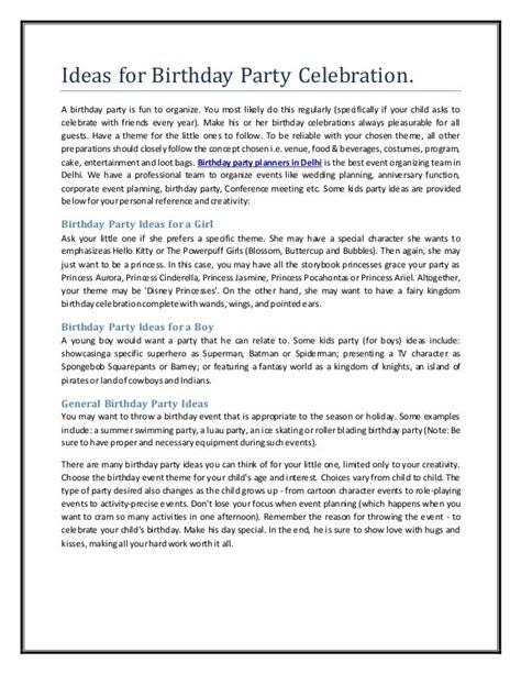 Ideas For Birthday Party Celebration