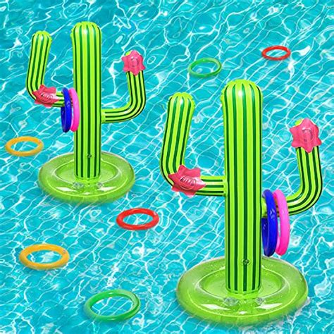 Amenon 2 Pack Inflatable Cactus Ring Toss Pool Games Toys With 8 Pcs