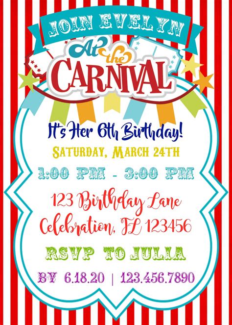 Digital Or Printed Custom Circus Invitation Carnival Etsy Circus Birthday Invitations