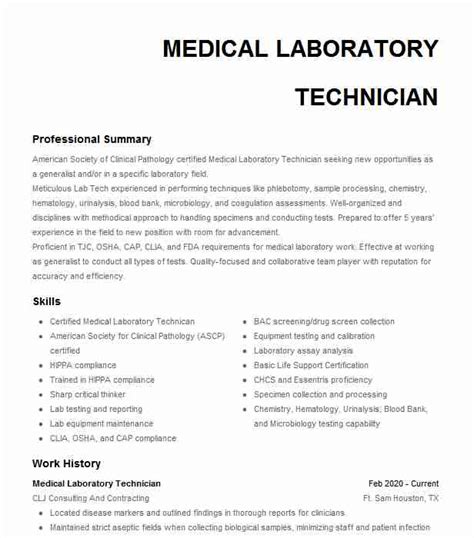 You ought to read more about the template and find out whether you need. Medical Laboratory Technician (MLT) Resume Example Capital Region Medical Center - Moberly, Missouri