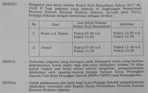 Keterlambatan masuk kerja dan/atau pulang cepat dihitung secara kumulatif dan dikonversi 7 ½ (tujuh setengah) jam sama dengan 1 (satu) hari tidak masuk kerja. Jadwal Jam Masuk Kerja PNS Selama Ramadhan 2017 - FORUM PGRI