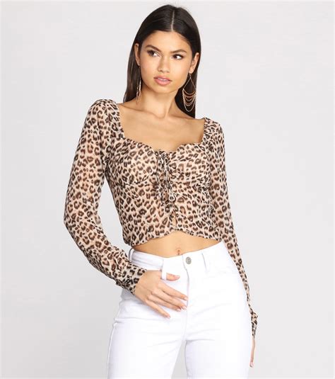 Leopard Print Chiffon Lace Up Milkmaid Blouse And Windsor