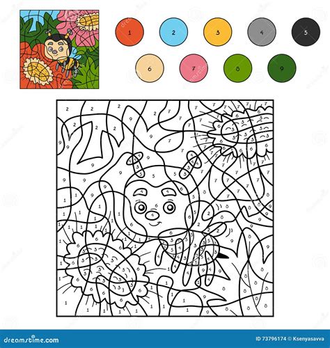 Color By Number For Children With A Bee Stock Vector Illustration Of