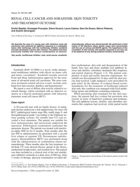 Pdf Renal Cell Cancer And Sorafenib Skin Toxicity And Treatment Outcome