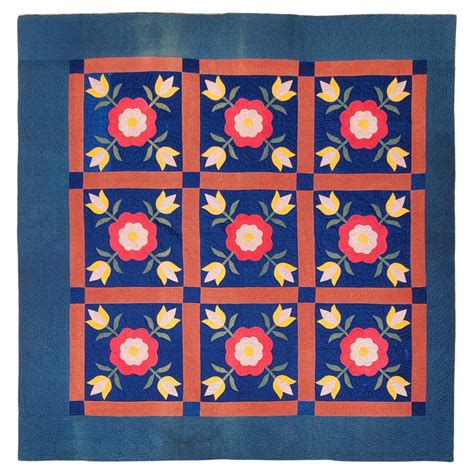 Appliqué Poppy Quilt With Scallop Border For Sale At 1stdibs Applique