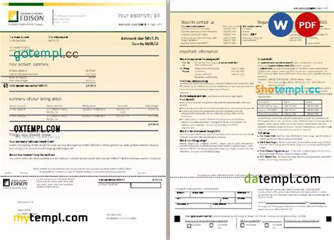 Usa Southern California Edison Utility Bill Word And Pdf Template 8 Pages