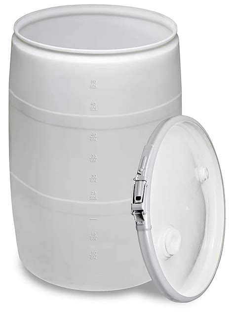 Plastic Drum With Lid 55 Gallon Open Top Natural S 9945nat Uline
