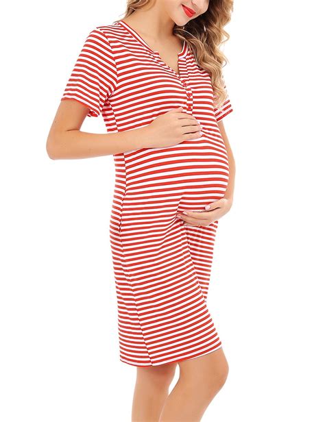 Nursing Tops Fisoul Womens Nursing Dress Short Sleeve Maternity Sleepwear Nightgown Striped