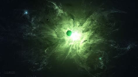 Space Planet Nebula Green Space Art Wallpapers Hd