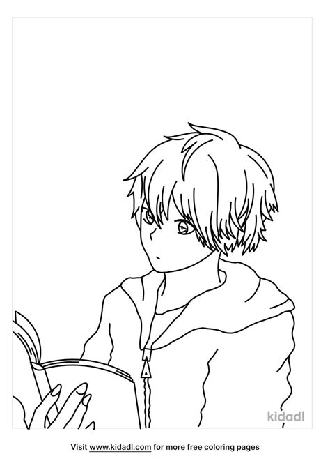 Anime Boy Reading A Book Coloring Page Free Anime Manga Coloring Page