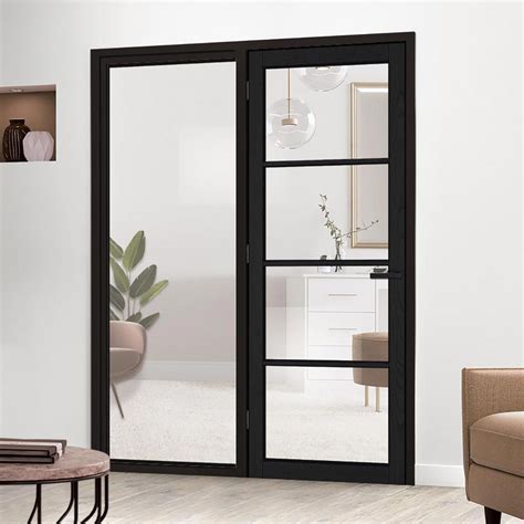 Thrueasi Room Divider Soho 4 Pane Charcoal Clear Glass Prefinished