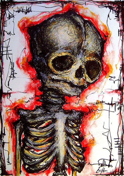 Sad Skeleton Original Drawing Skull Dark Art Horror Cute