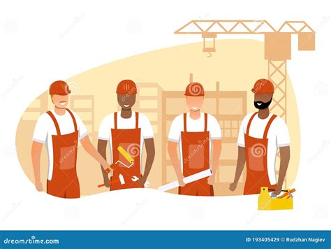 Vector Illustration Of Team Of Builders Stock Vector Illustration Of