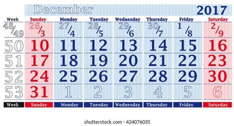 December Color Calendar 2017 Stock Vector Royalty Free 424076035