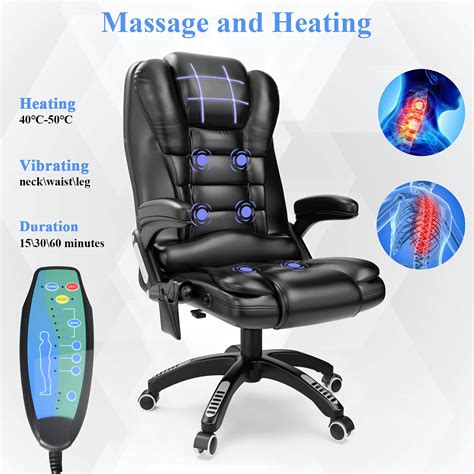 Ergonomic Massage Office Chair With Heated Faux Leather High Back Executive 6 Pointed Vibrating