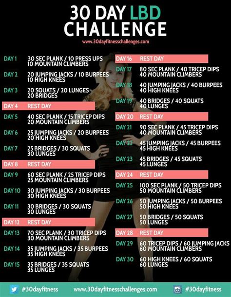 30 Days Lbd Workout 30 Day Fitness 30 Day Workout Challenge Workout