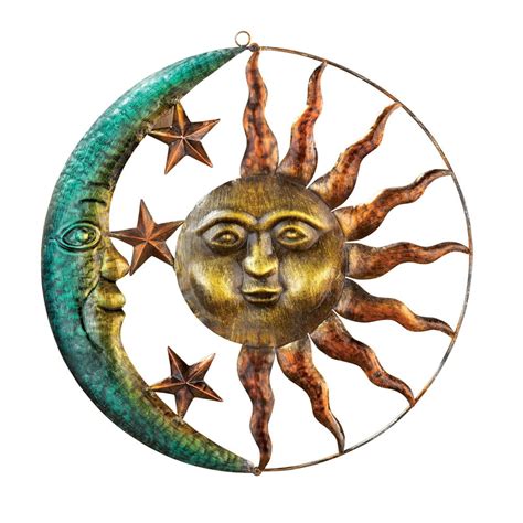 Collections Etc Artistic Sun And Moon Metal Wall Art For Indoors Or Outdoors With Rustic Finish