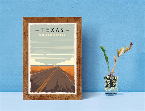 Texas Travel Posterusa Texas Vintage Canvas Poster Print Etsy