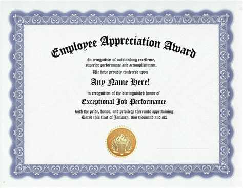 Once completed, the user should print at least two (2) copies of the document. EMPLOYEE APPRECIATION AWARD CERTIFICATE-OFFICE JOB WORK ...
