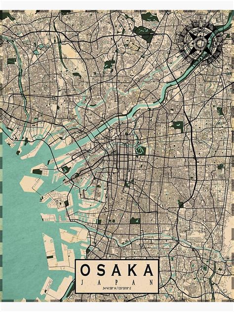 Osaka City Map Of Japan Vintage Poster By DeMAP Redbubble Map