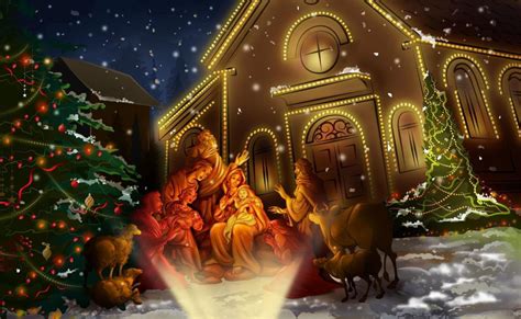 Christmas Church Tree Holiday Night Wallpaper Nature And