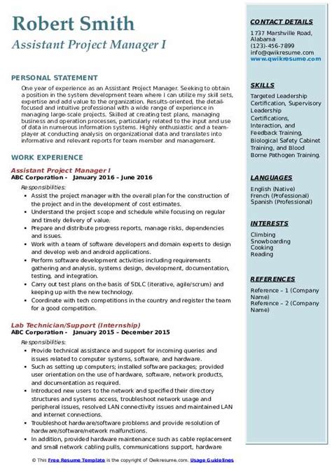 Assistant Project Manager Resume Samples Qwikresume