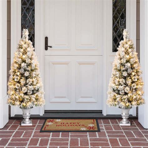Official Glitzhome 5ft Pre Lit Snow Flocked Pine Artificial Christmas