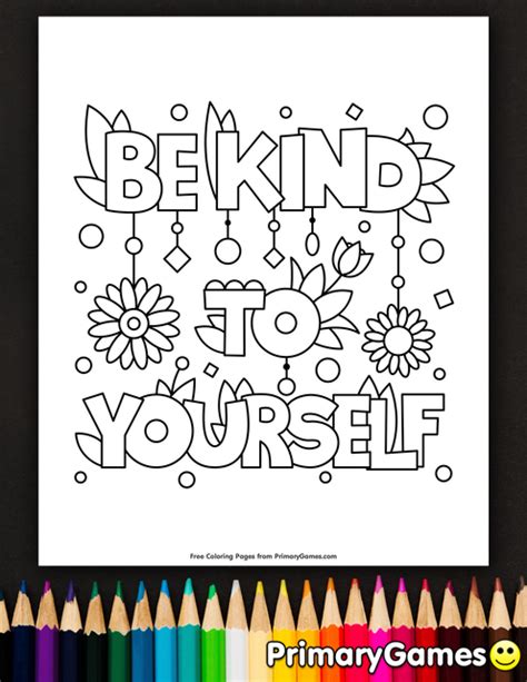 Be Kind To Yourself Coloring Page Free Printable Ebook In 2020 With