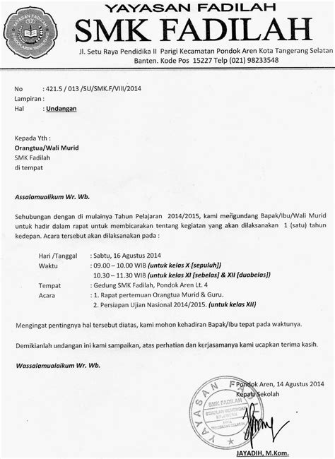 Surat undangan rapat di sekolah. Contoh Undangan Wali Murid - Contoh AJa