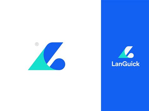 The Logo For Lanquick Is Shown In Blue And Green Colors With An Arrow On