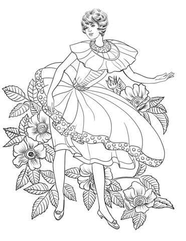 Stoner 420 coloring pages for adults; Woman in 50's coloring page | Free Printable Coloring Pages