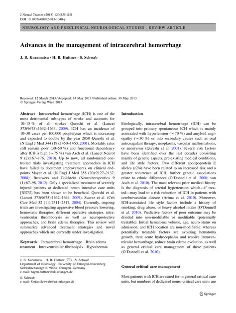 Pdf Advances In The Management Of Intracerebral Hemorrhage