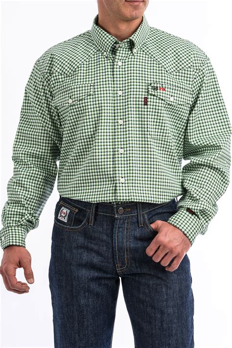 Cinch Jeans Mens Green And White Plaid Fr Western Snap Shirt